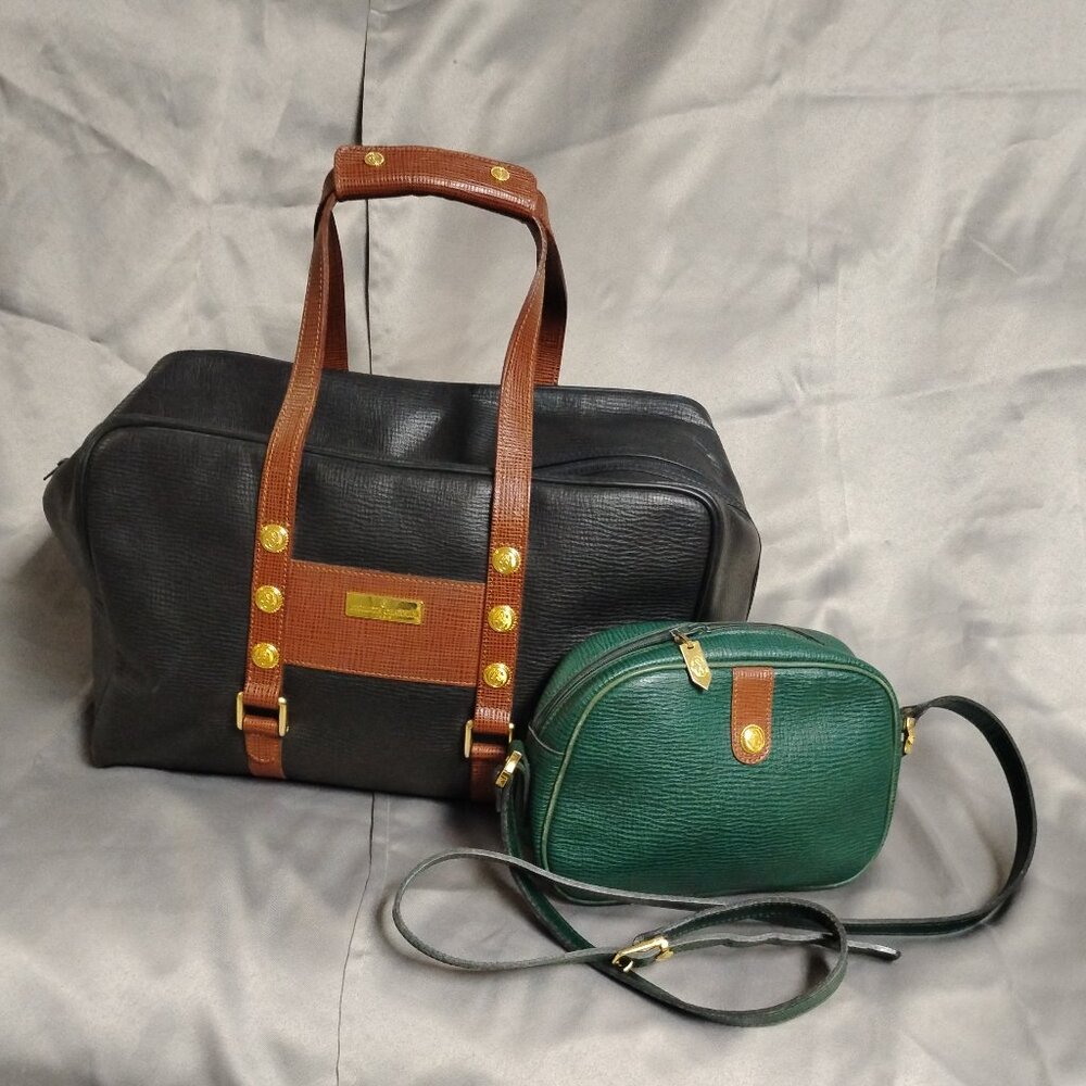 ❤️2 PHILLIPE CHARRIOL France Black/Brown Pebble Leather Doctors Bag Speedy Purse